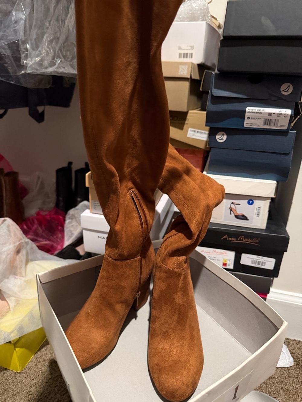 A New Day Tonya Over The Knee Congac Microsuede Thigh High Boots